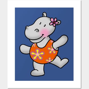 cute hippo swimmer Posters and Art